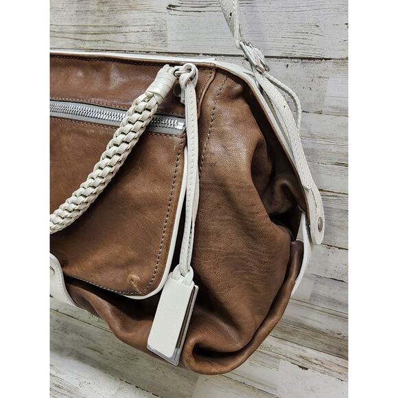 Gryson Olivia Brown "Skye" Made In Italy Two Toned Leather Satchel Bag - Picture 5 of 16